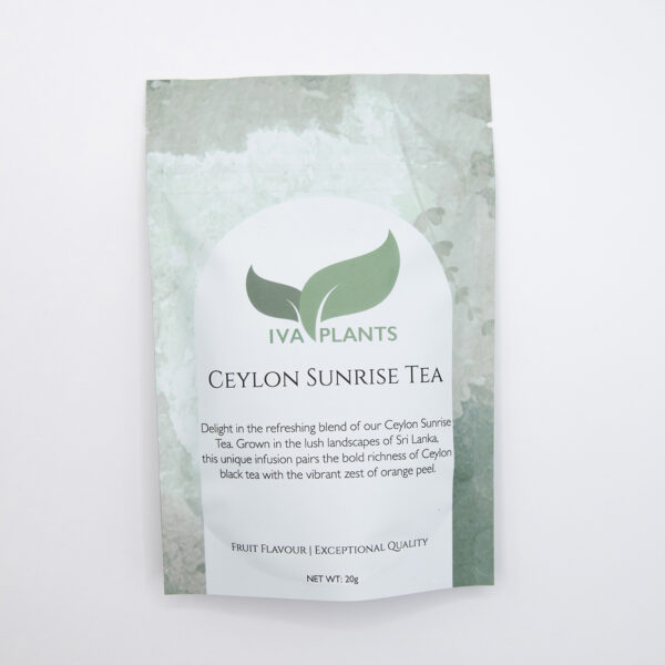 IVA Plants Ceylon Sunrise Tea with black Ceylon tea and orange peel in eco-friendly packaging