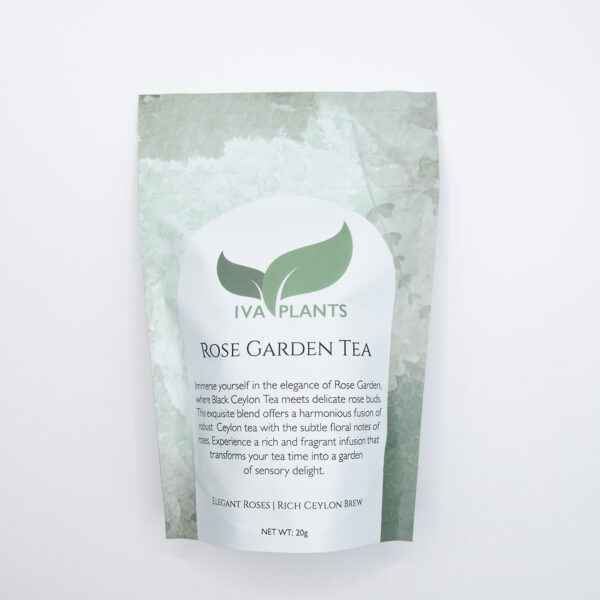 IVA Plants Rose Garden Black Tea with black tea and pink rose buds in eco-friendly packaging