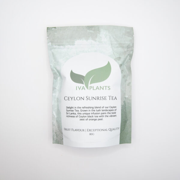 IVA Plants Ceylon Sunrise Tea with black Ceylon tea and orange peel in eco-friendly packaging