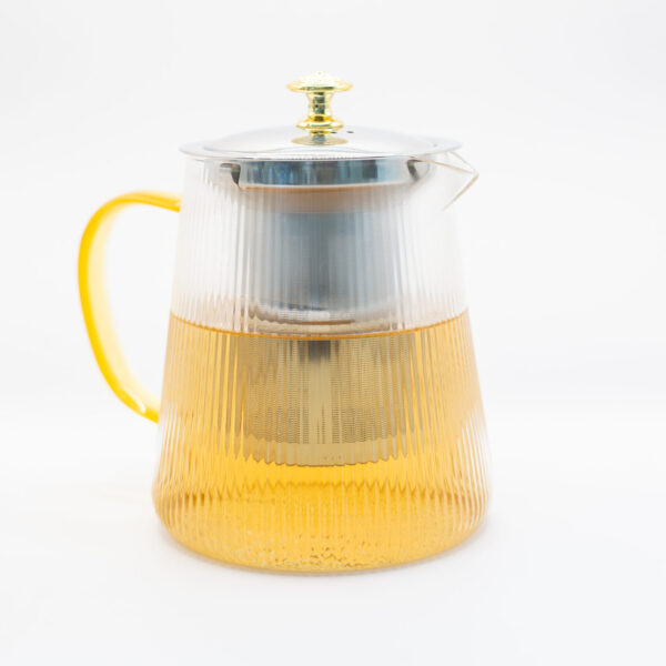 Transparent borosilicate glass teapot by IVA Plants, 1-litre capacity, with a stainless steel filter, perfect for brewing loose-leaf tea.