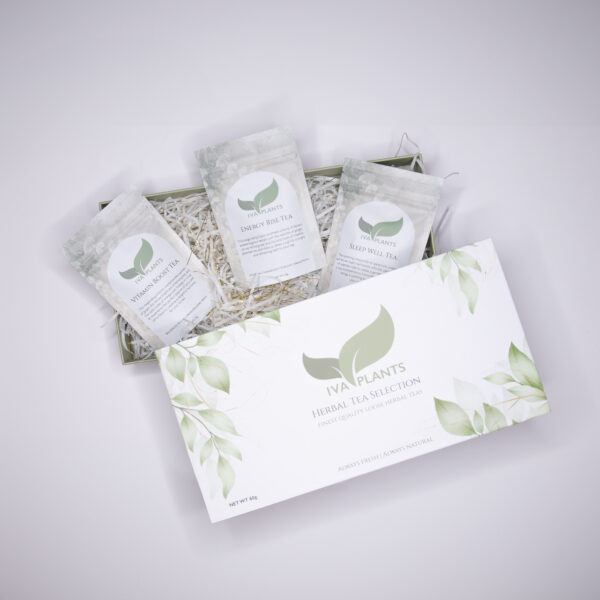 Herbal Tea Selection Gift Box by IVA Plants featuring Energy Rise, Vitamin Boost, and Sleep Well teas