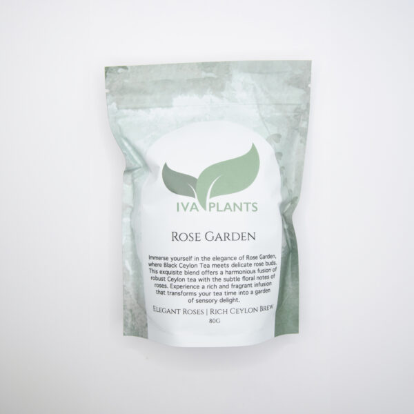 IVA Plants Rose Garden Black Tea with black tea and pink rose buds in eco-friendly packaging